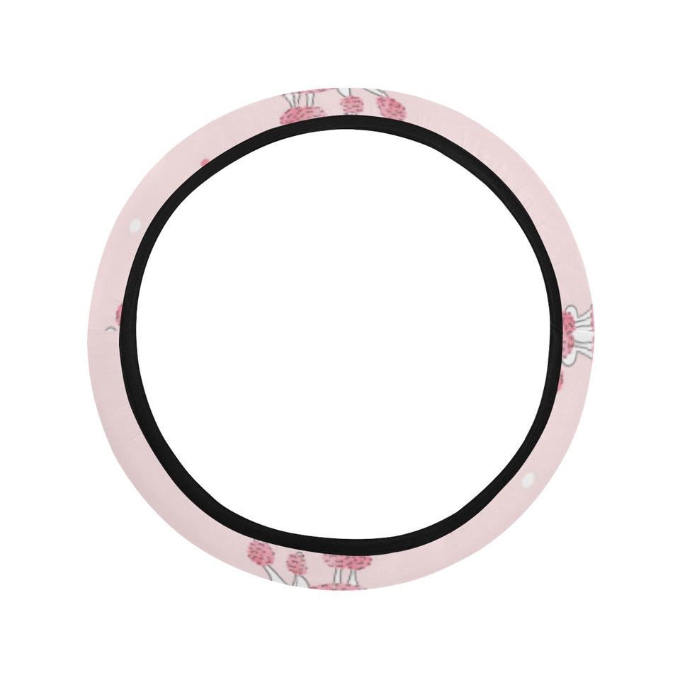 Poodle dog pink color theme Car Steering Wheel Cover