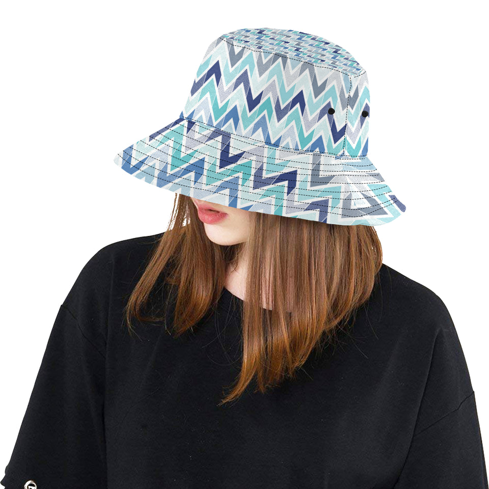 zigzag  chevron blue pattern Unisex Bucket Hat