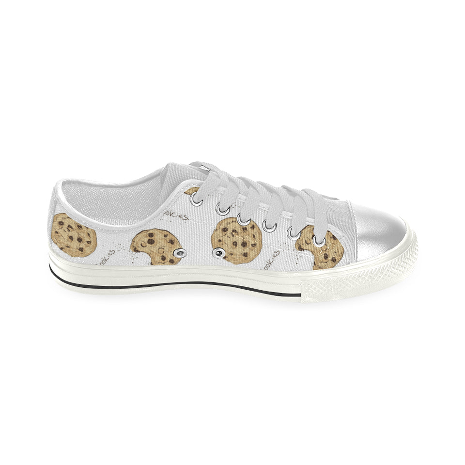 Sketch style cookie pattern Women's Low Top Canvas Shoes White