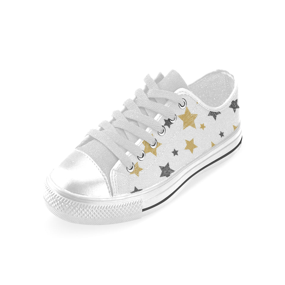 hand drawn gold black star pattern Men's Low Top Shoes White