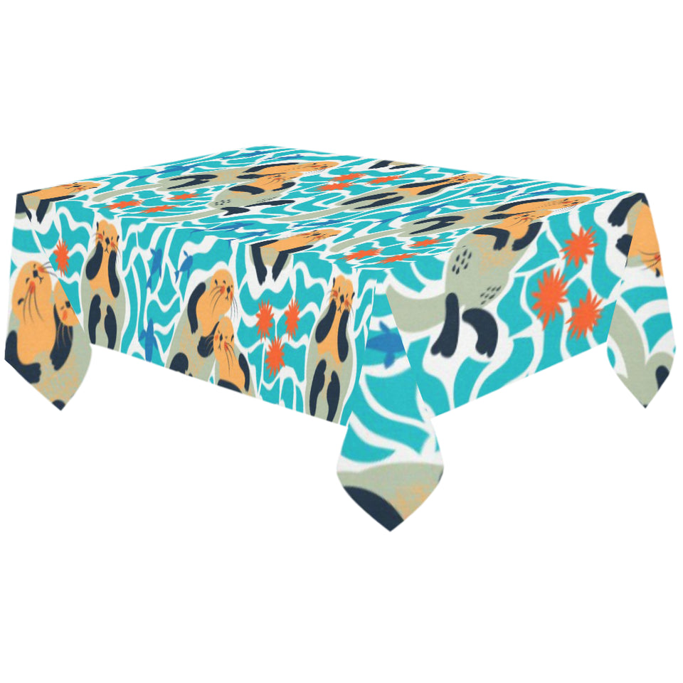 Cute sea otters fishe sea urchin pattern Tablecloth