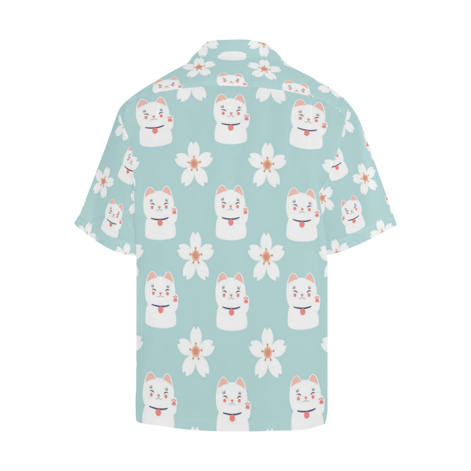 Maneki neko cat sakura Men's All Over Print Hawaiian Shirt