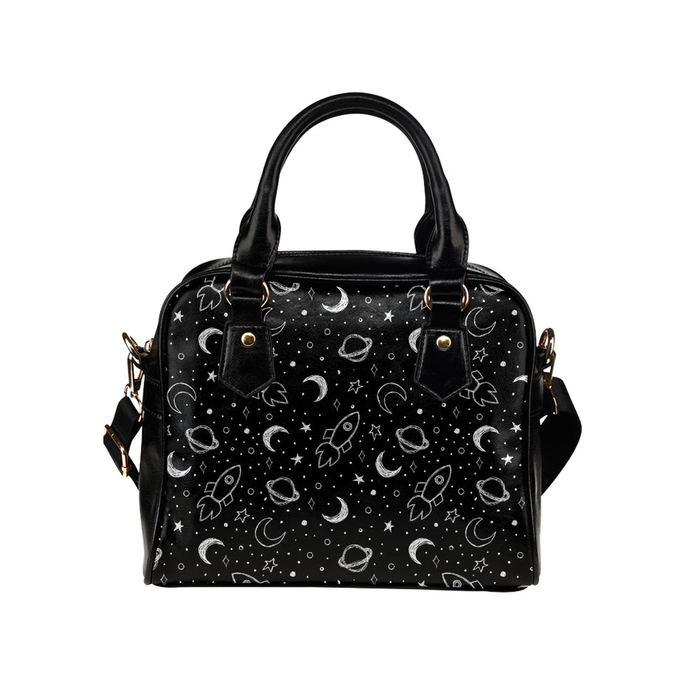 Hand drawn space rocket star planet Shoulder Handbag