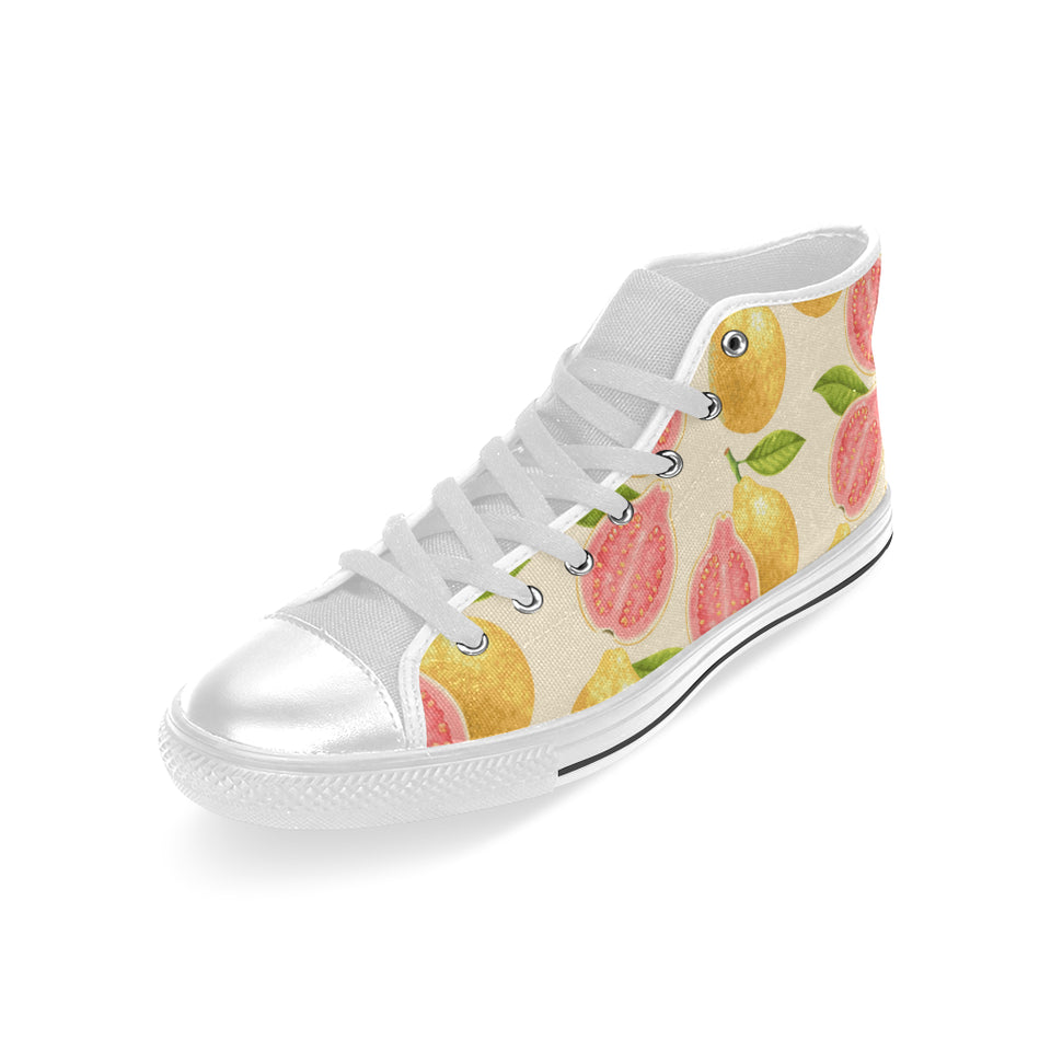 Beautiful guava pattern Men's High Top Canvas Shoes White