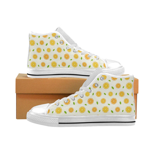 oranges leaves pattern Men's High Top Canvas Shoes White