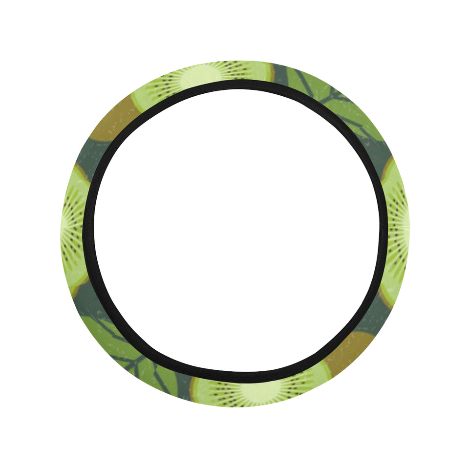 Whole sliced kiwi leave and flower Car Steering Wheel Cover
