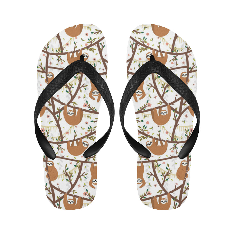 Sloths hanging on the tree pattern Unisex Flip Flops