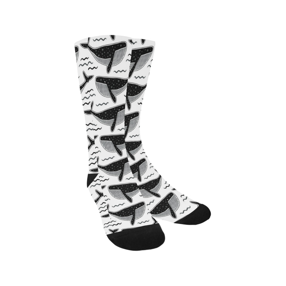 Black whale pattern Crew Socks