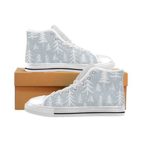 Christmas tree winter forest pattern Men's High Top Canvas Shoes White