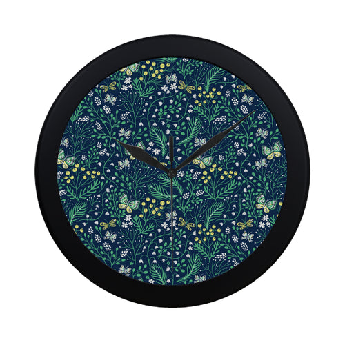 butterfly leaves pattern Elegant Black Wall Clock