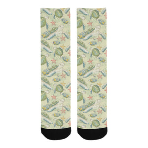 Hand drawn sea turtle fish pattern Crew Socks