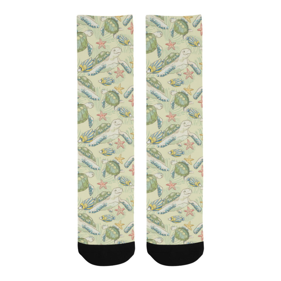Hand drawn sea turtle fish pattern Crew Socks