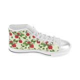 Red apples leaves pattern Women's High Top Canvas Shoes White