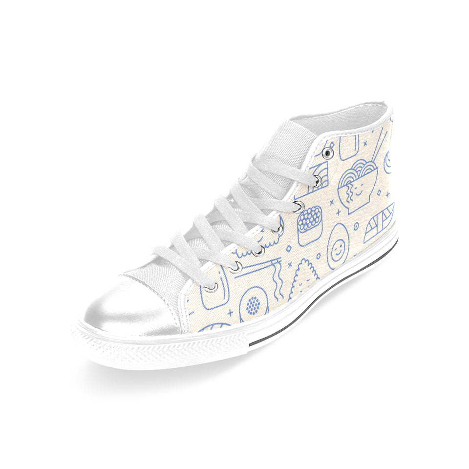 Cute sushi icon pattern Women's High Top Canvas Shoes White
