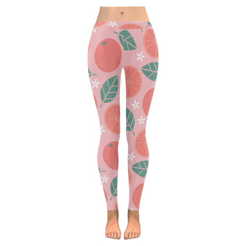 Grapefruit leaves flower pink background Women's Legging Fulfilled In US