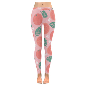 Grapefruit leaves flower pink background Women's Legging Fulfilled In US