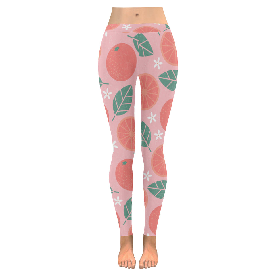 Grapefruit leaves flower pink background Women's Legging Fulfilled In US