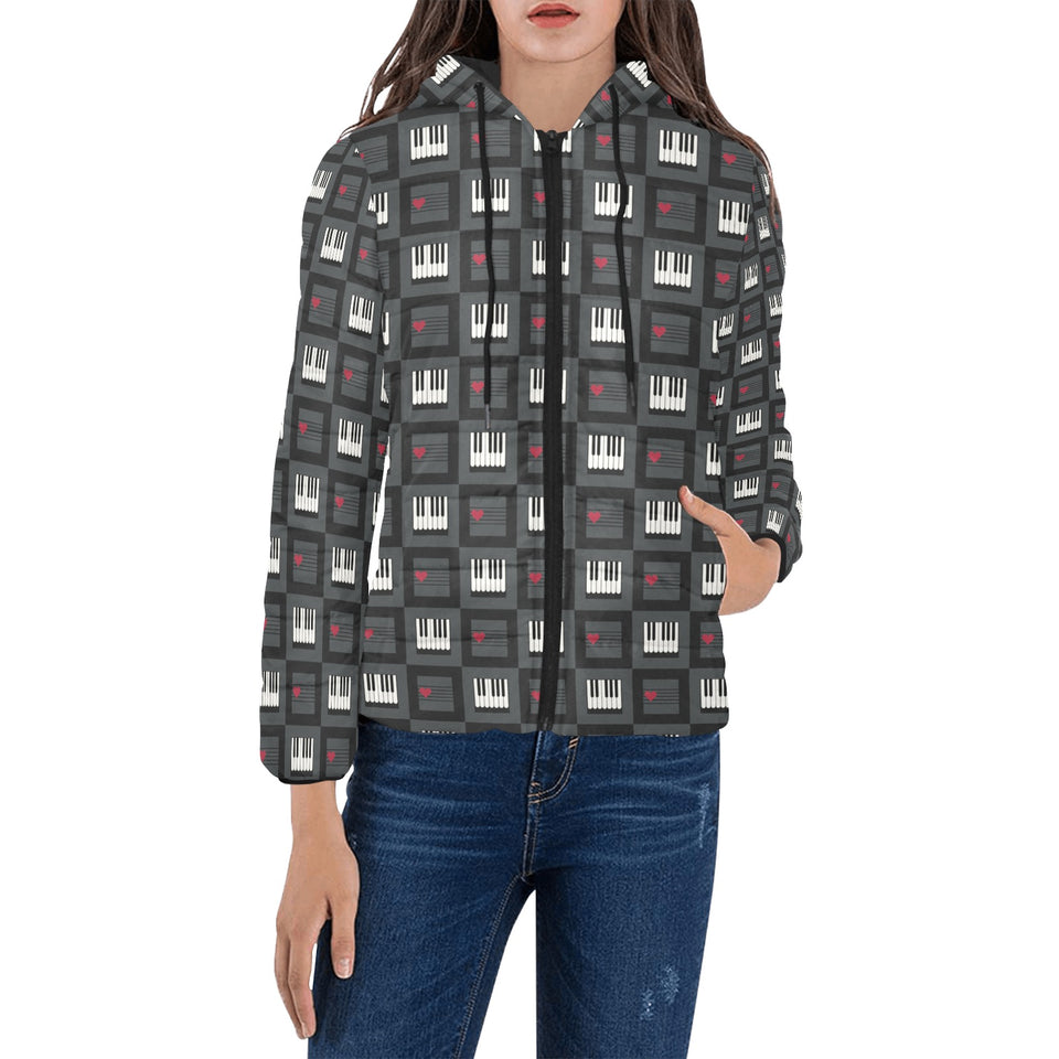 Piano Pattern Print Design 05 Women's Padded Hooded Jacket