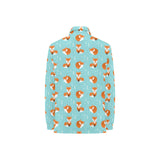 Fox pattern blue b ackground Women's Long Sleeve Polo Shirt