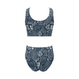 Coral Reef Pattern Print Design 05 Chest Bowknot High Waisted Bikini Swimsuit