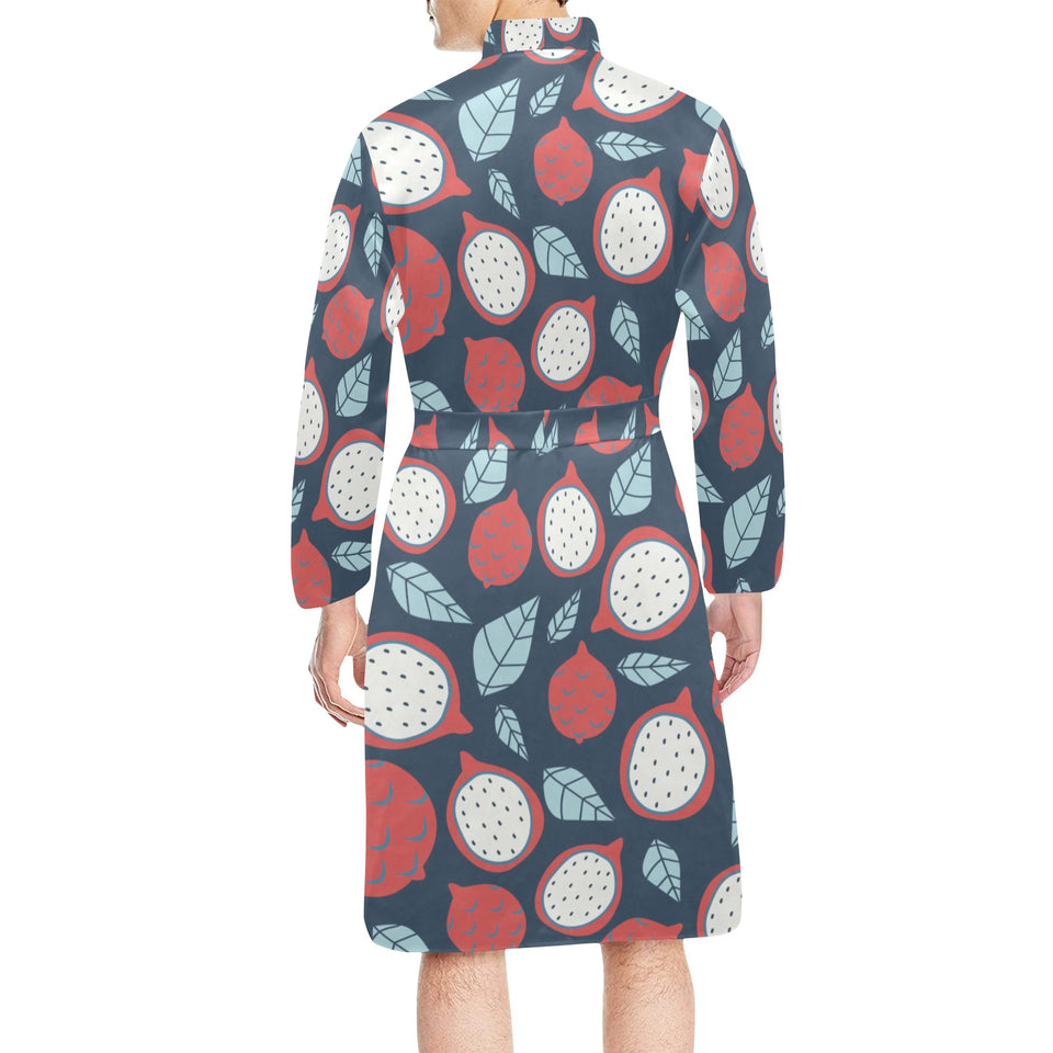 dragon fruits dark blue background Men's Long Sleeve Belted Night Robe