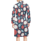 dragon fruits dark blue background Men's Long Sleeve Belted Night Robe