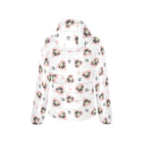 Cute pugs pink heart paw pattern Women's Padded Hooded Jacket