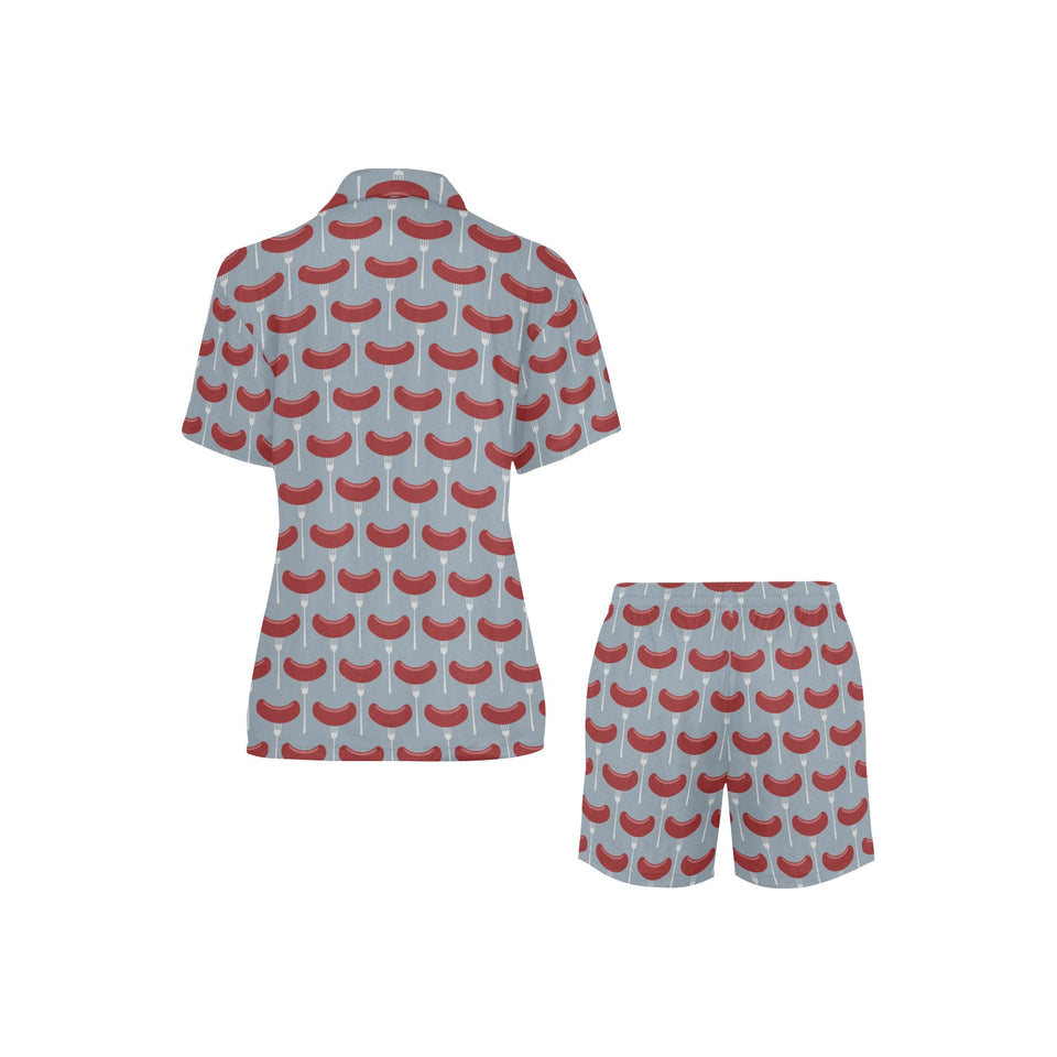 Sausage Pattern Print Design 02 Women's V-Neck Short Pajama Set