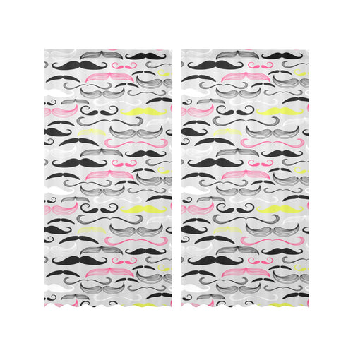 Mustache Beard Pattern Print Design 02 Gauze Curtain