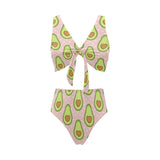 Avocado heart pink background Chest Bowknot High Waisted Bikini Swimsuit