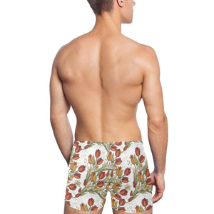 Red tulips and daffodils pattern Men's Swimming Trunks