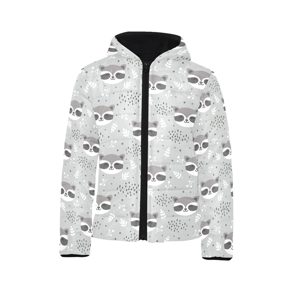 Cute raccoons leaves dot Kids' Boys' Girls' Padded Hooded Jacket