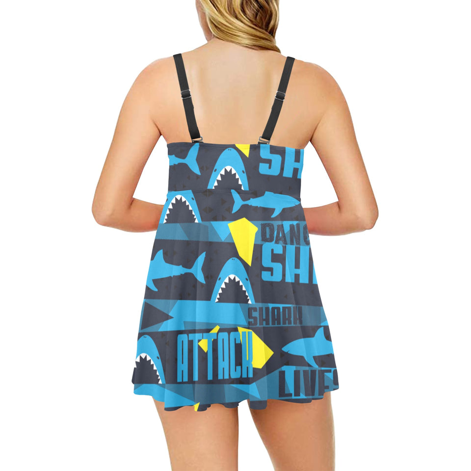 Shark dangerous Chest Sexy Pleated Two Piece Swim Dress