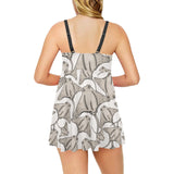 Stingray Pattern Print Design 05 Chest Sexy Pleated Two Piece Swim Dress