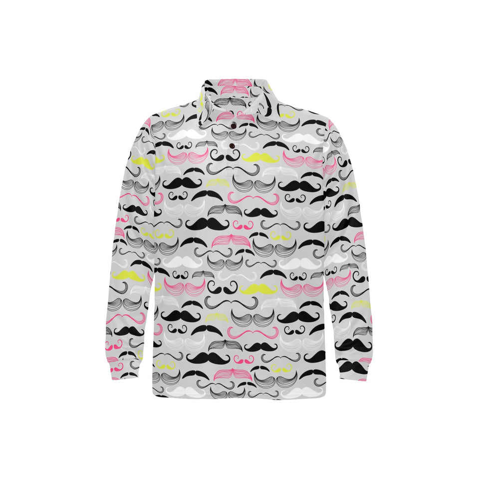 Mustache Beard Pattern Print Design 02 Men's Long Sleeve Polo Shirt