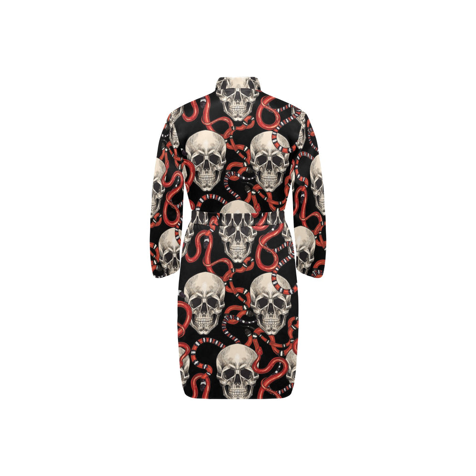 Red snake skull pattern Men's Long Sleeve Belted Night Robe