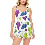 Grape pattern Chest Sexy Pleated Two Piece Swim Dress