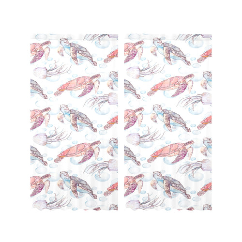 Watercolor sea turtle jellyfish pattern Gauze Curtain