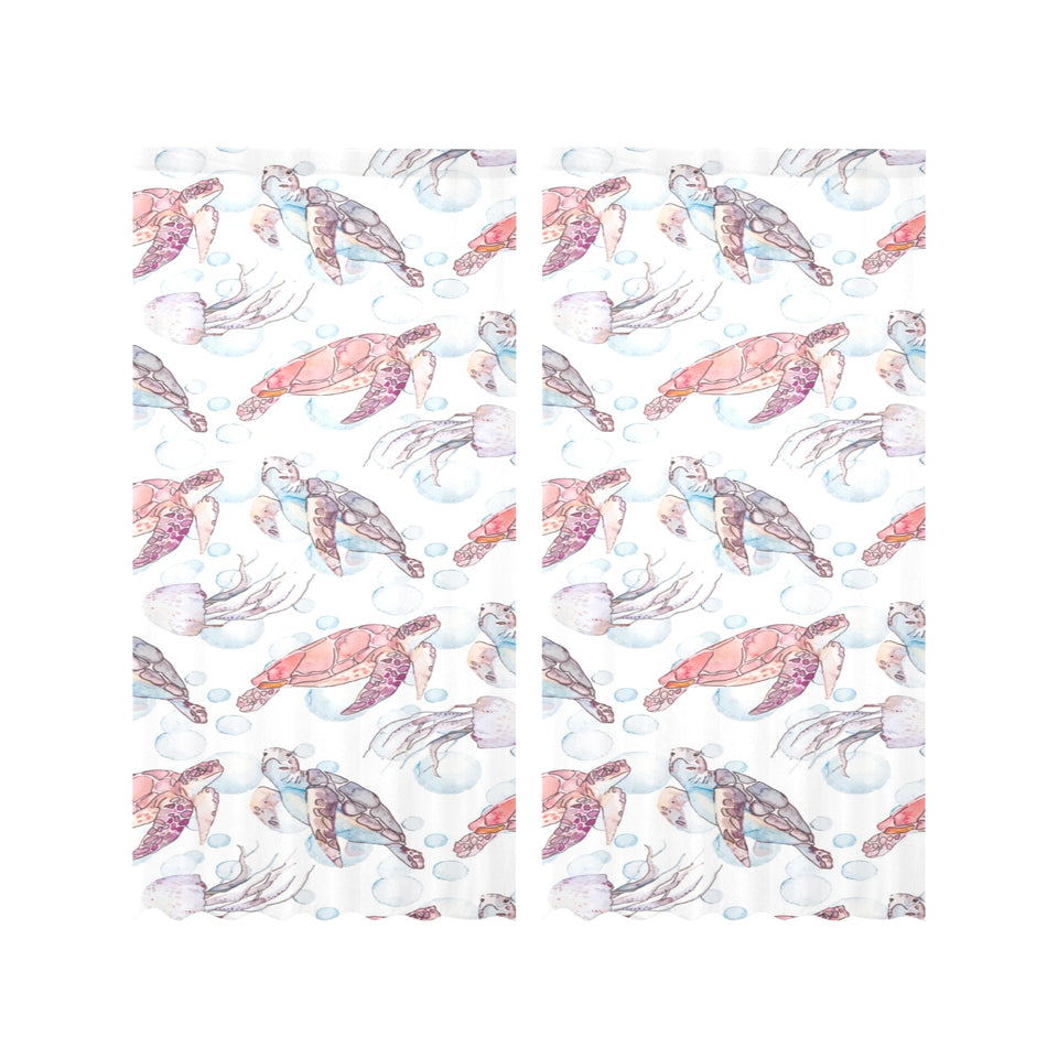 Watercolor sea turtle jellyfish pattern Gauze Curtain