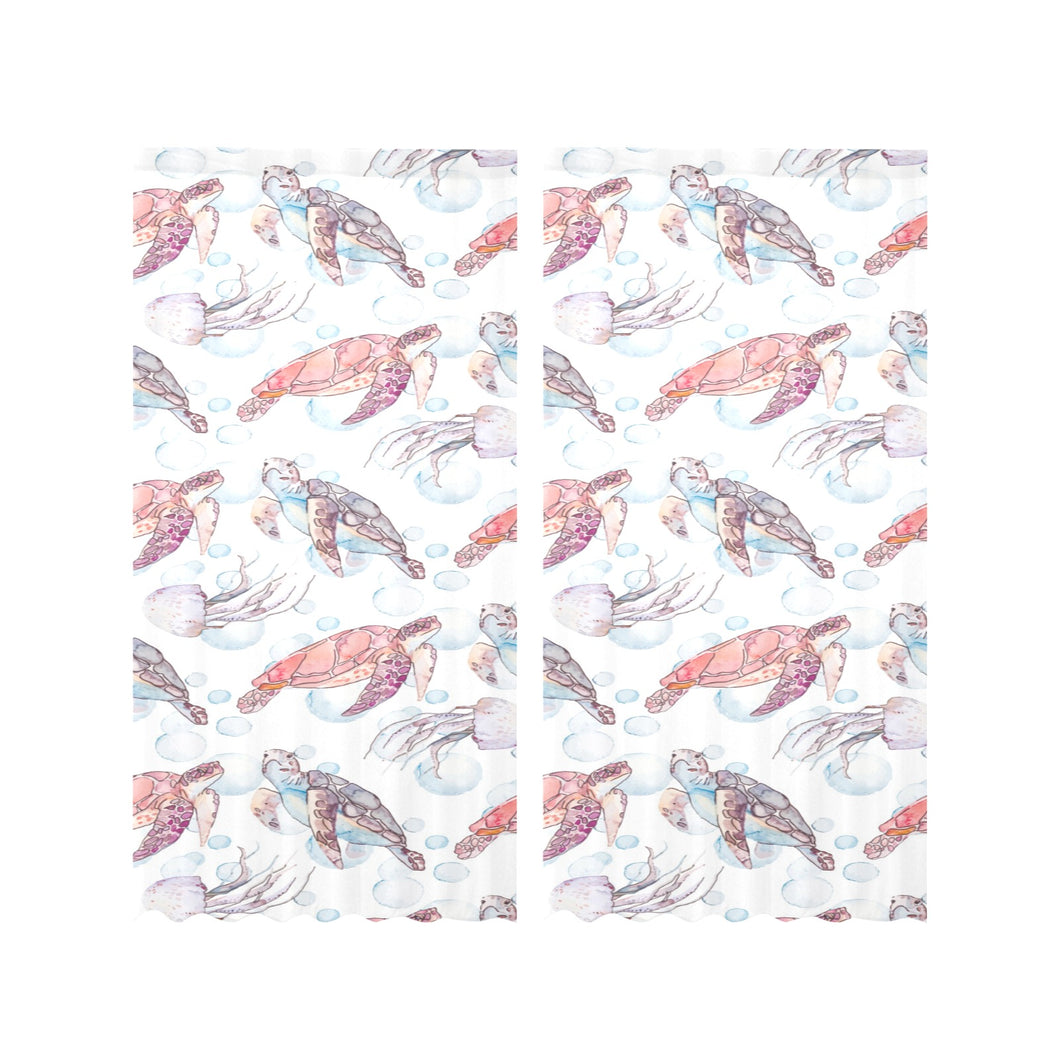 Watercolor sea turtle jellyfish pattern Gauze Curtain