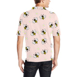 Cute bee flower pattern pink background Men's All Over Print Polo Shirt