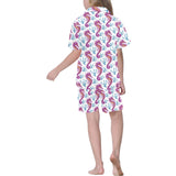 Purple seahorse blue coral pattern Kids' Boys' Girls' V-Neck Short Pajama Set