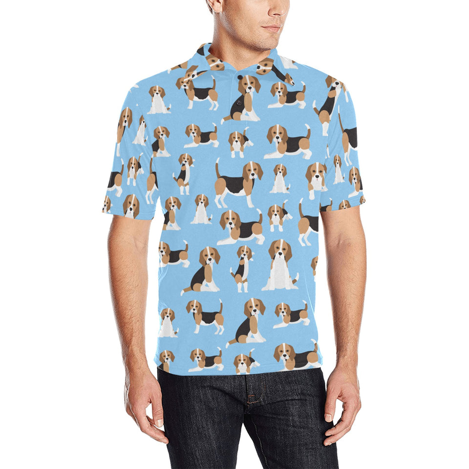 Beagle dog blue background pattern Men's All Over Print Polo Shirt