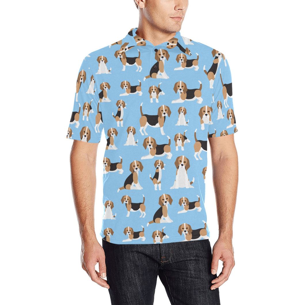 Beagle dog blue background pattern Men's All Over Print Polo Shirt