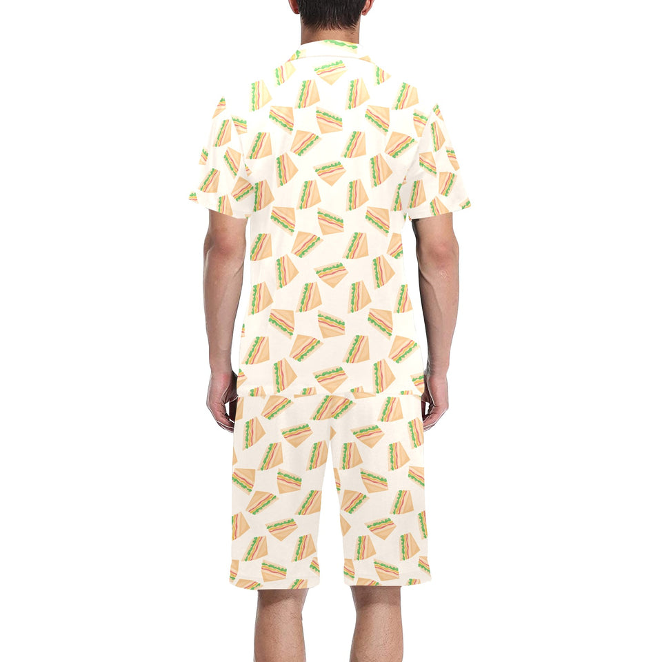 Sandwich Pattern Print Design 01 Men's V-Neck Short Pajama Set