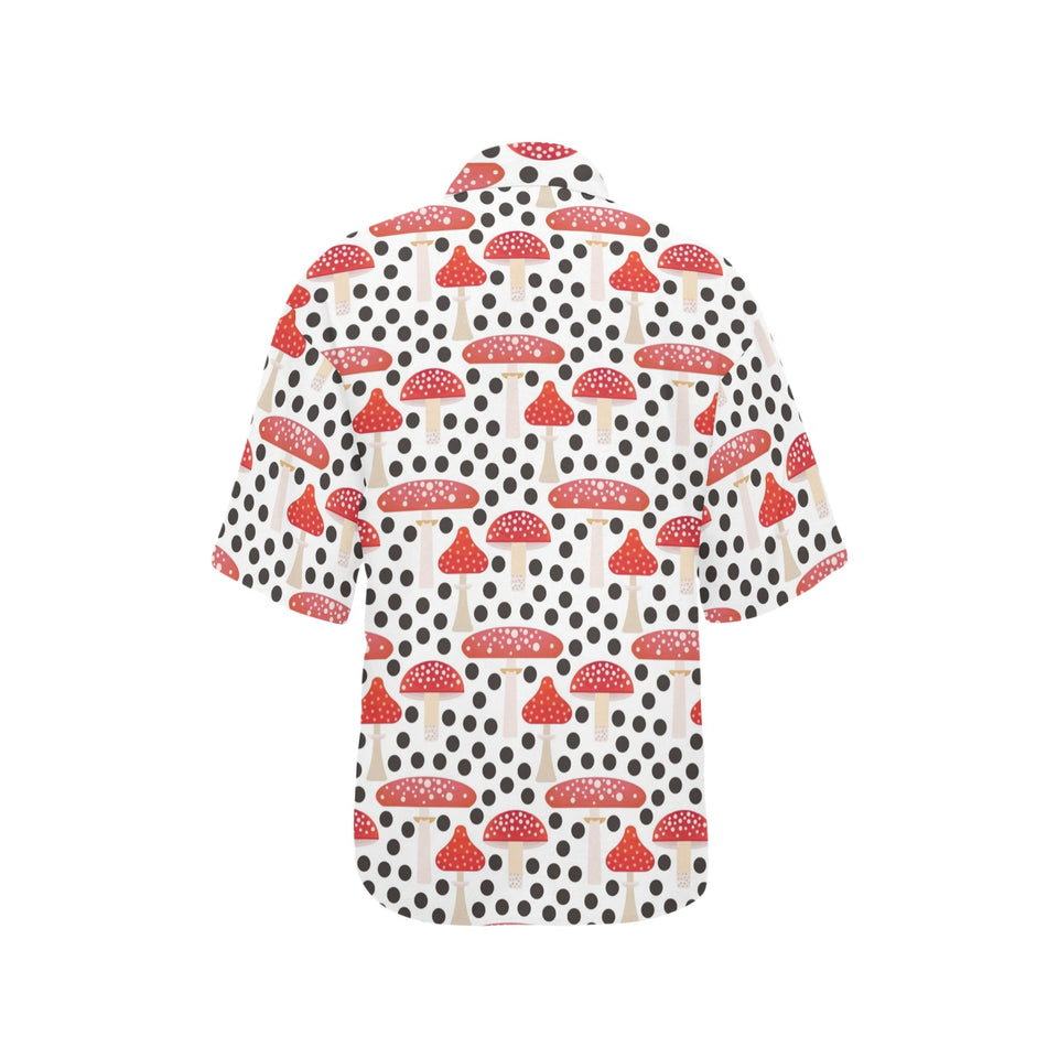 Red mushroom dot pattern Women's All Over Print Hawaiian Shirt