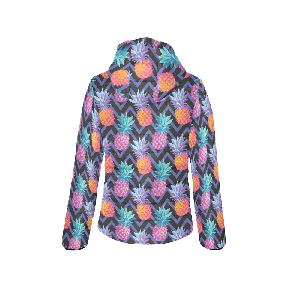 Pineapples pattern zigzag background Women's Padded Hooded Jacket