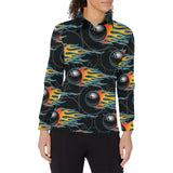 Bowling balls flame pattern Women's Long Sleeve Polo Shirt
