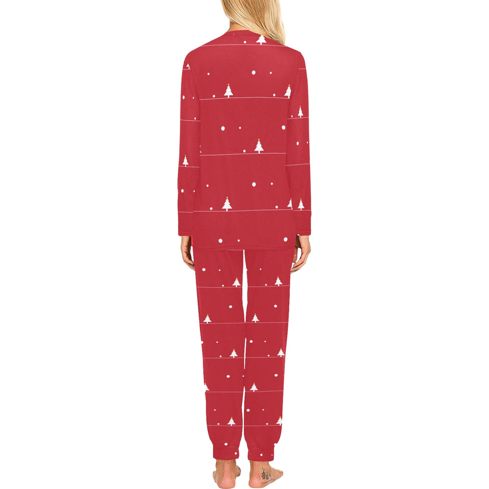 Christmas tree star snow red background Women's All Over Print Pajama Set