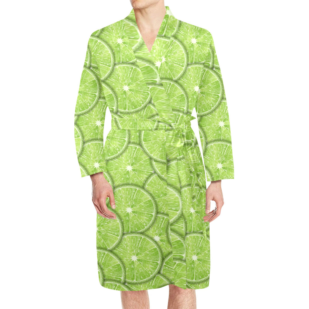 Slices of Lime pattern Men's Long Sleeve Belted Night Robe